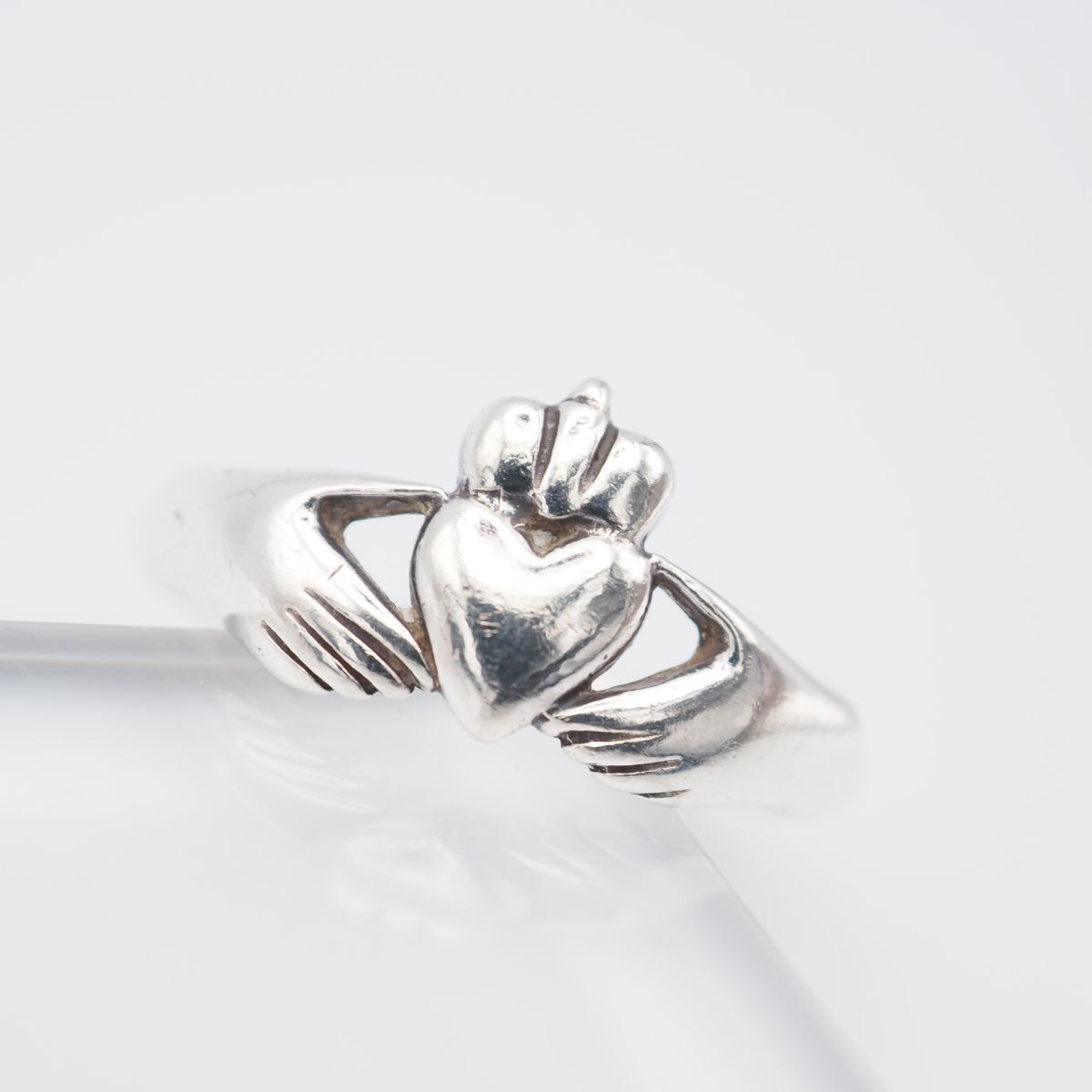 C725 ヴィンテージ SILVER刻印 リング ハート ハンド デザイン シルバー 指輪 14号拍卖