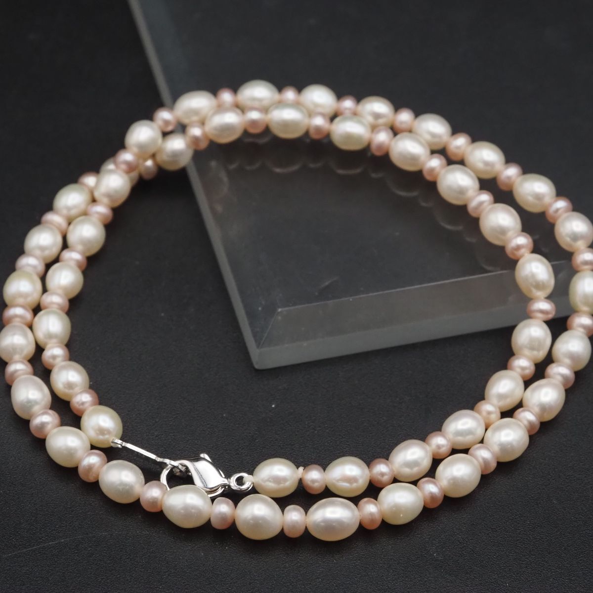 F362 淡水真珠 パール SILVER925刻印 ネックレス ミックスカラー デザイン シルバー 6月誕生石拍卖