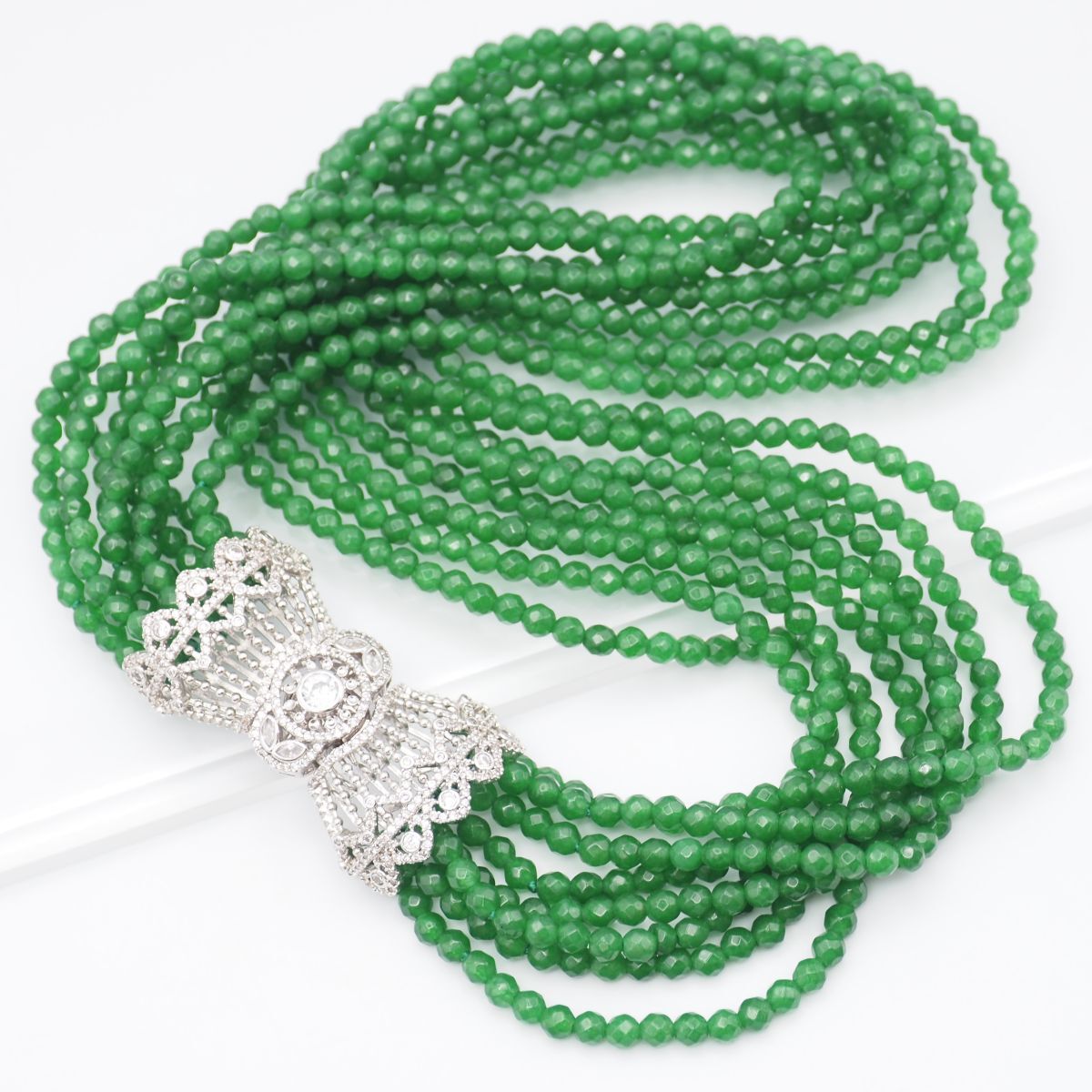 F866 グリーンストーン ダイヤモンド風 ネックレス 8連 デザイン シルバー拍卖