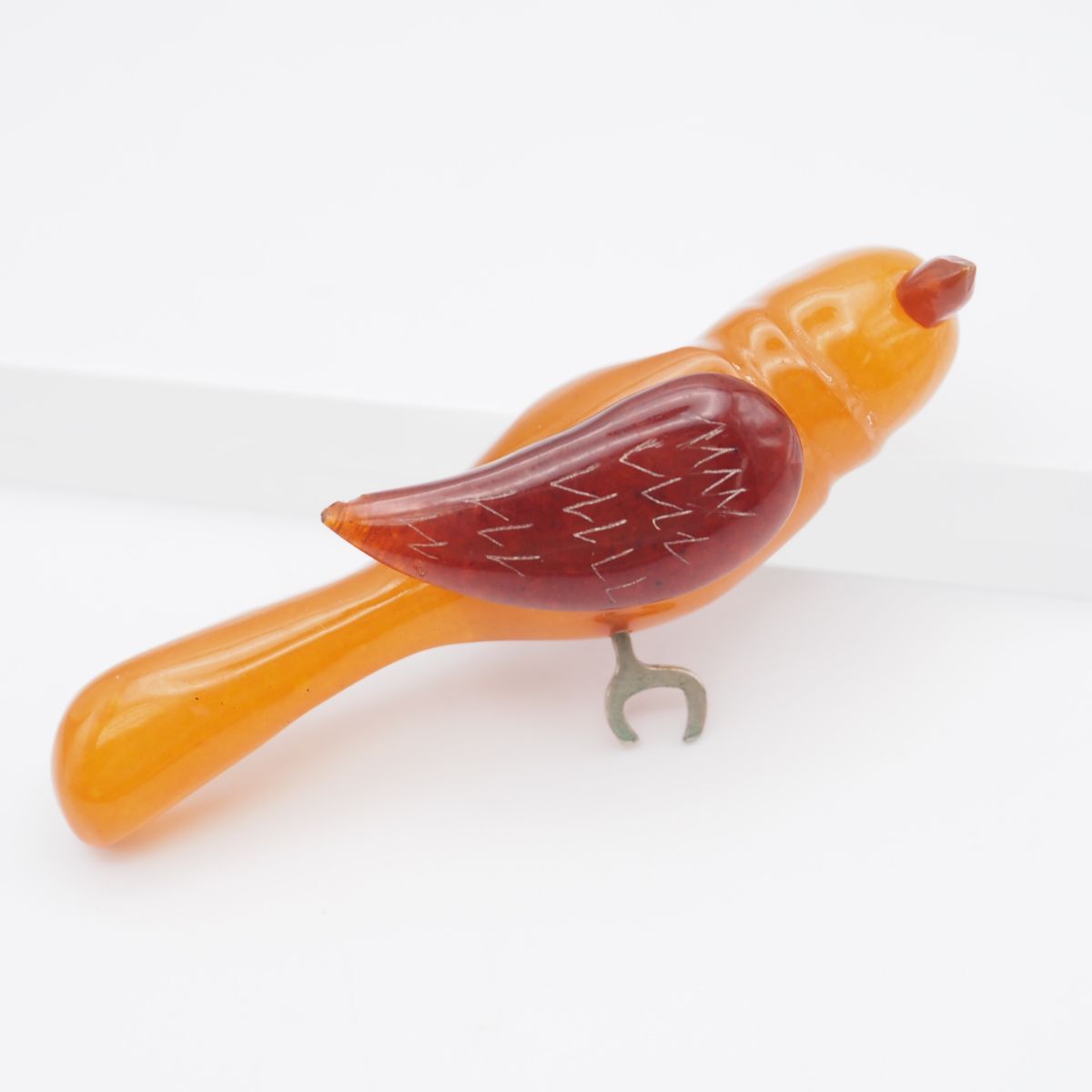 F884 琥珀 コハク アンバー ブローチ バード デザイン シルバー ヴィンテージ拍卖