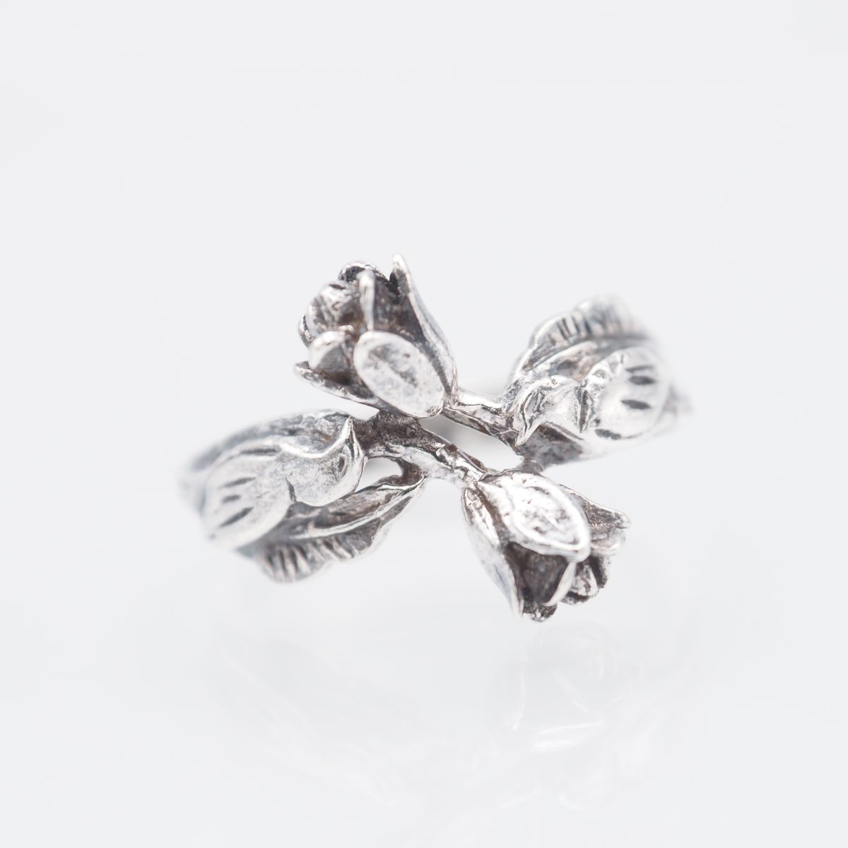 F714 ヴィンテージ 925刻印 リング フラワー 花 デザイン シルバー 指輪 16号拍卖