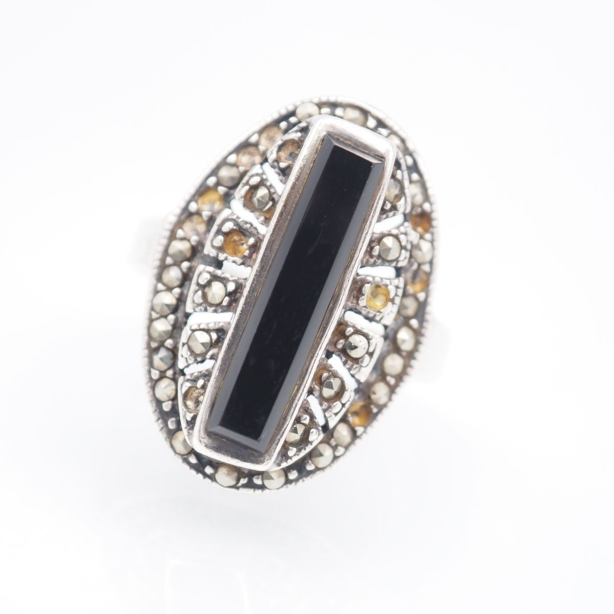 F335 オニキス マーカサイト マルカジット リング デザイン シルバー 指輪 18号拍卖