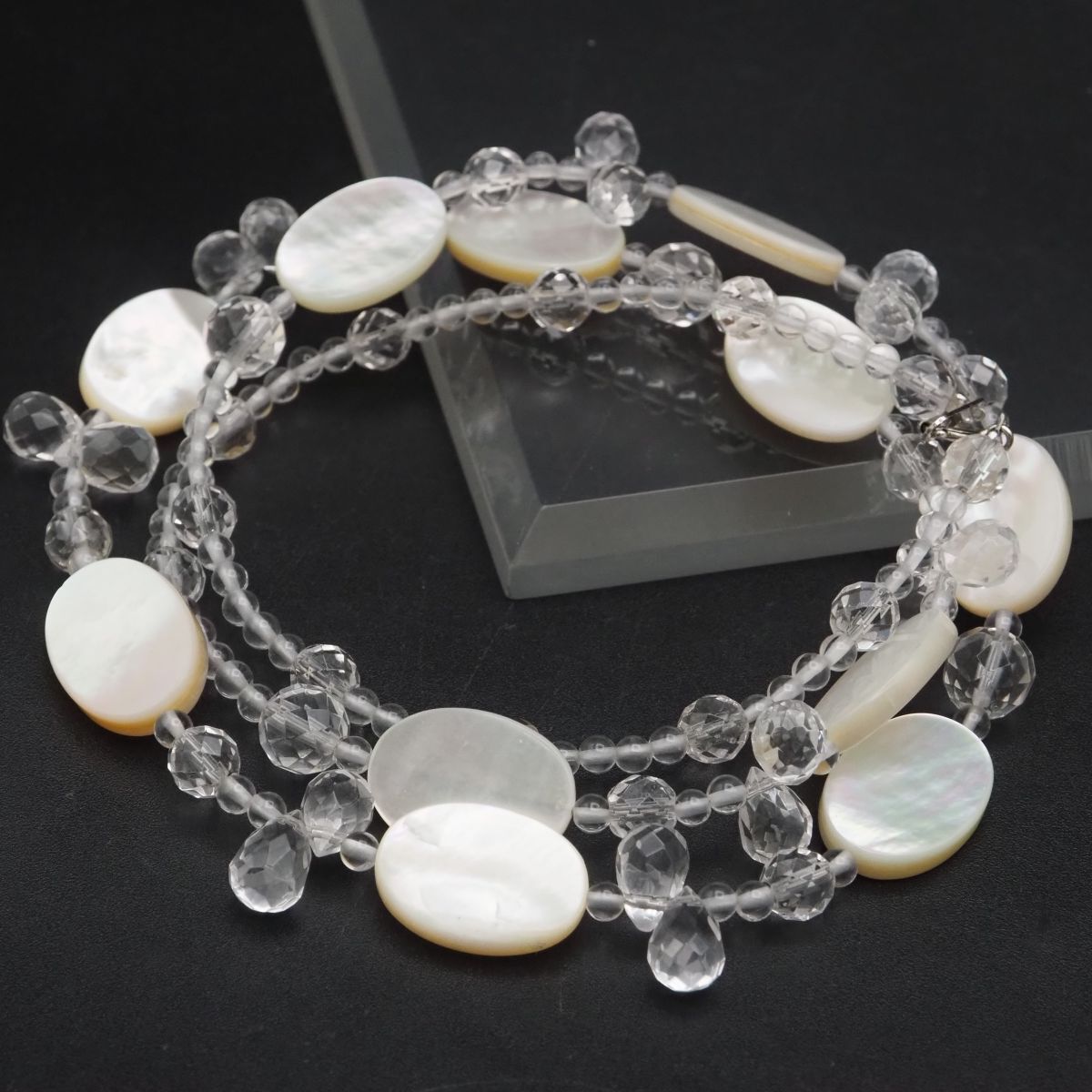 F789 シェル 水晶 925刻印 ネックレス デザインカット シルバー拍卖