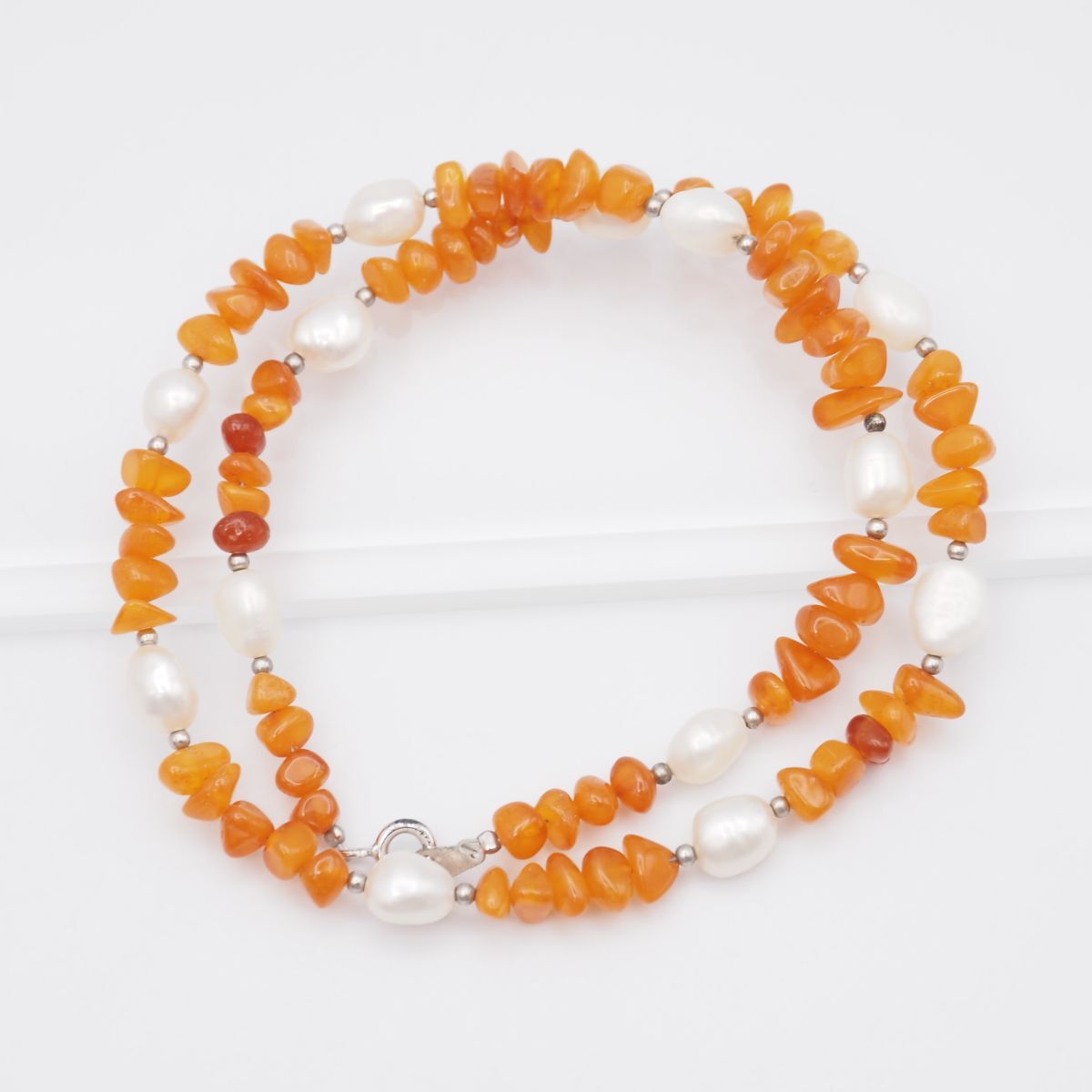 F782 淡水真珠 パール 琥珀 コハク アンバー 925刻印 ネックレス デザイン シルバー 6月誕生石拍卖
