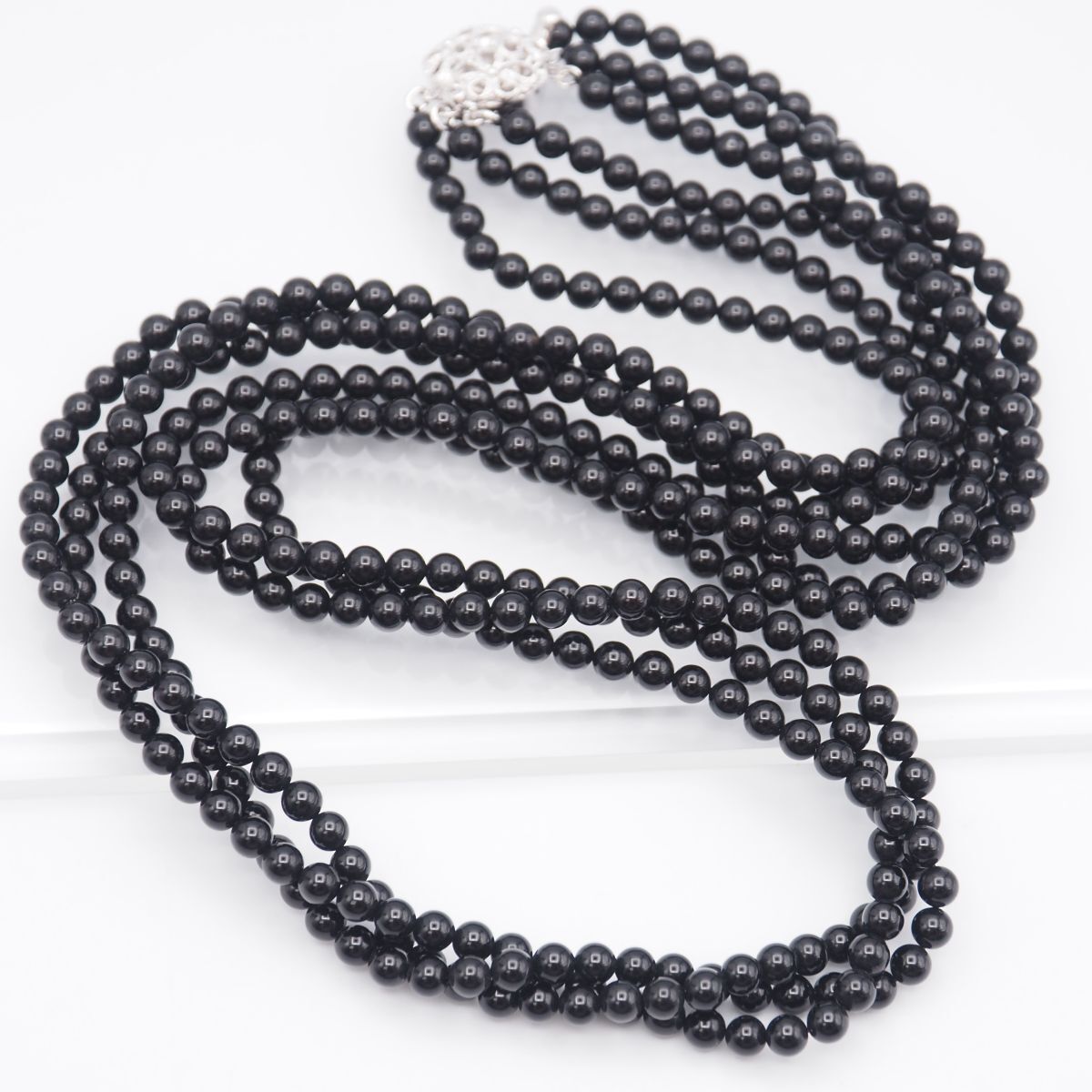 F853 オニキス SILVER刻印 ネックレス 3連 デザイン シルバー拍卖