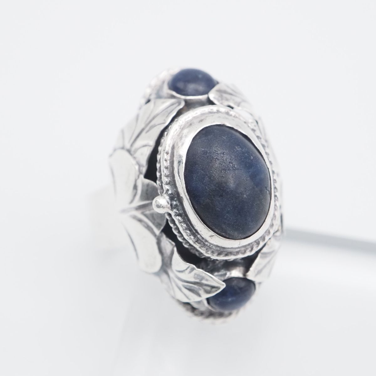 F883 ソーダライト? 925 MEXICO刻印 リング ロケット リーフ デザイン シルバー 指輪 ヴィンテージ メキシコ製 11号拍卖