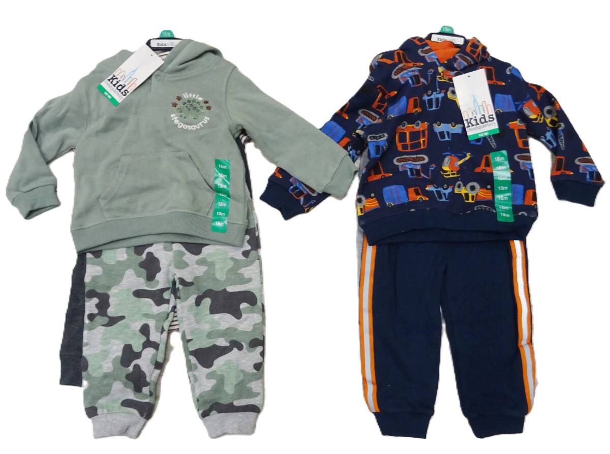 H-296A 新品 計8点 Headquarters Kids 男の子 ベビー 4点×2セット 18M(12~18か月) 裏起毛 パーカー 上下 / ロンパース / パンツ拍卖