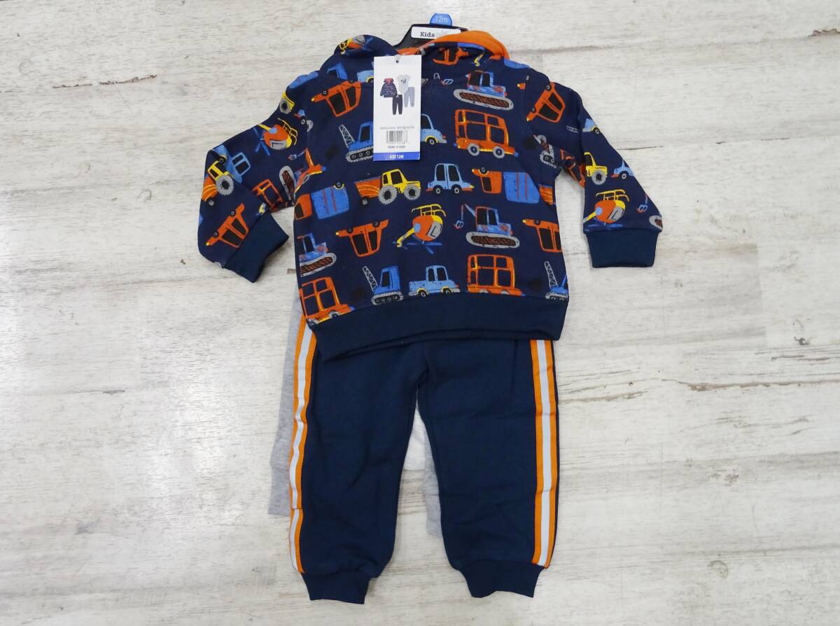 H-095A 新品 4点セット Headquarters Kids 男の子 ベビー 12M(72~78㎝)9~12か月 裏起毛パーカー 上下 / ロンパース / パンツ まとめて拍卖