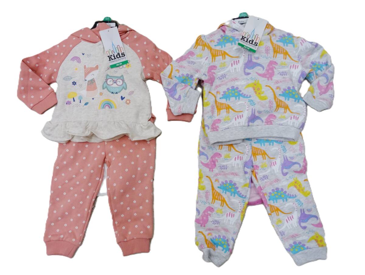 H-299A 新品 計8点 Headquarters Kids 女の子 ベビー 4点×2セット 18M(12~18か月) 裏起毛 パーカー 上下 / ロンパース / パンツ拍卖