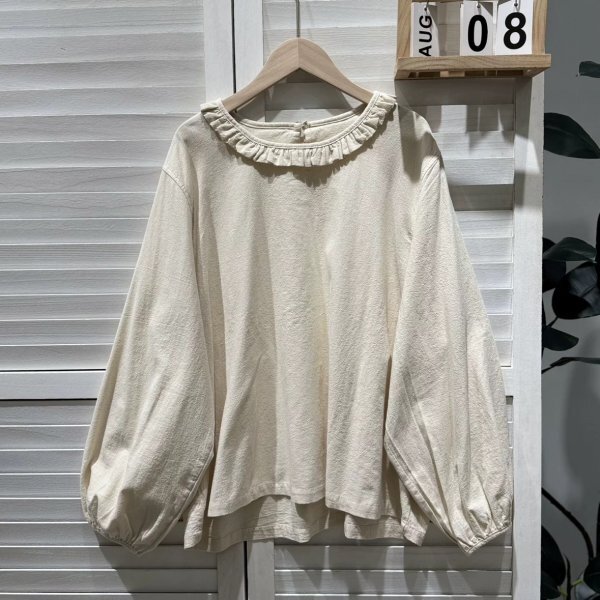 jn 2509 チュニック トップス ワイシャツ 綿100% ゆったり フリーサイズ ナチュラル オフホワイト拍卖