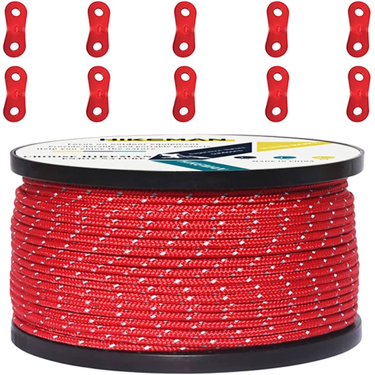 HIKEMAN テントロープ パラコード ガイロープ タープ用 反射材入り キャンプ用品 パーツ 50m 5mm 105 2色から選択 赤 黄色拍卖