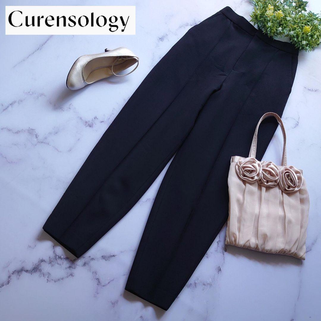 2023 Curensology カレンソロジー ハイテンションフォルムパンツ イージーパンツ テーパードパンツ ウエストゴム ズボン 36 S 黒 ブラック拍卖