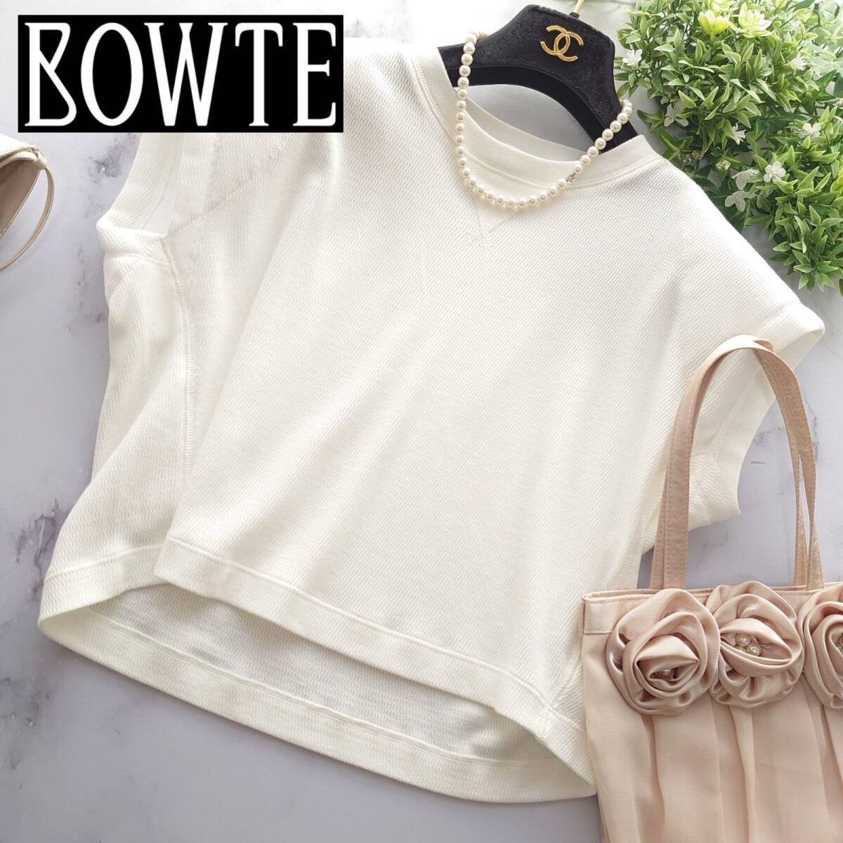 2024 BOWTE バウト 半袖カットソー トップス フレンチスリーブ ラグランスリーブ アイボリー ホワイト 白 クルーネック プルオーバー拍卖