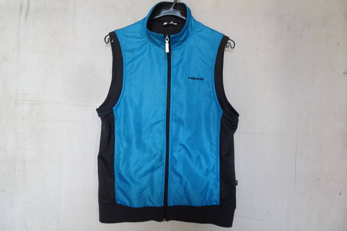 HEAD/ヘッド/ベスト/スリーブレスジャンパー/前ジップアップ/袖ぐり・裾リブ/ツートーン/青/ブルー/チャコールグレー/Mサイズ(9/9R7)拍卖