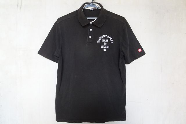 ELEMENT/エレメント/半袖ポロシャツ/鹿の子素材/白ステッチ文字ししゅう/裾サイドスリット/黒/ブラック/Lサイズ(9/1R7)拍卖
