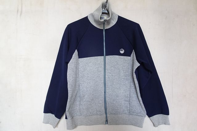 asics/アシックス/長袖トラックジャケット/ジャージ素材/前ジップアップ/ロゴししゅう/ツートーン/紺/ネイビー/グレー杢(9/8R7)拍卖