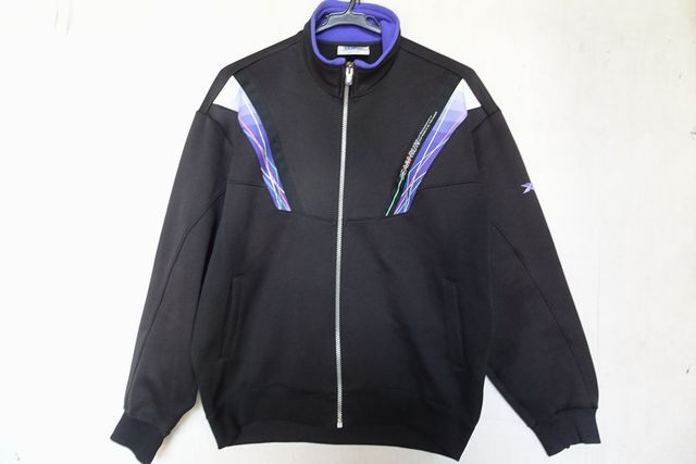 asics/アシックス/長袖トラックジャケット/ジャージ素材/前ジップアップ/紫系柄生地切替/スポーツ/黒/ブラック/Oサイズ(9/9R7)拍卖