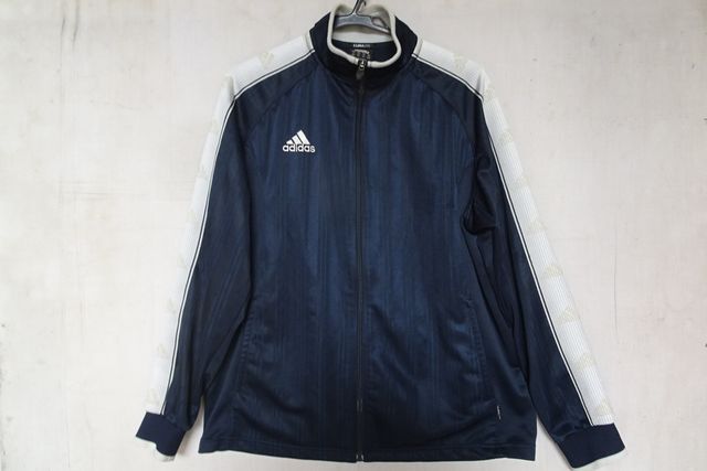 adidas/アディダス/長袖トラックジャケット/ジャージ素材/ストライプ柄/シルバーグレー生地切替/スポーツ/紺/ネイビー/Oサイズ(9/10R7)拍卖