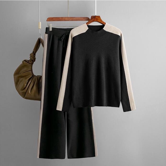 344 パンツスーツladiesレディース ◇ 魅惑Styleセクシー ◇ニット素材 秋冬 上質 暖かい ブラック拍卖