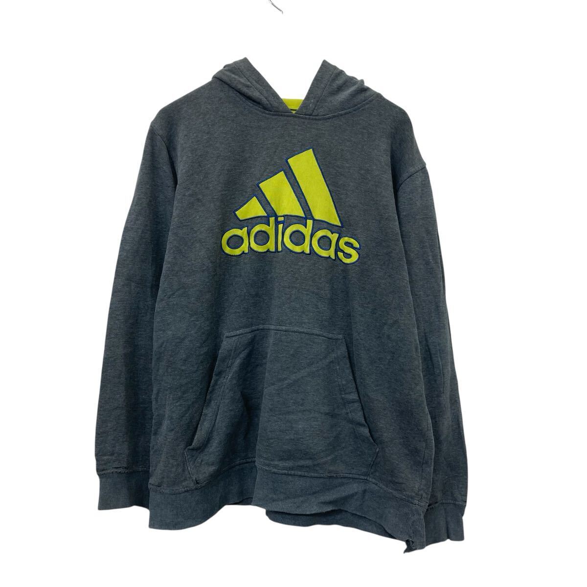 adidas ロゴスウェット パーカー L グレー イエロー アディダス プルオーバー スポーティ ビッグロゴ 古着卸 アメリカ仕入 a709-6181拍卖