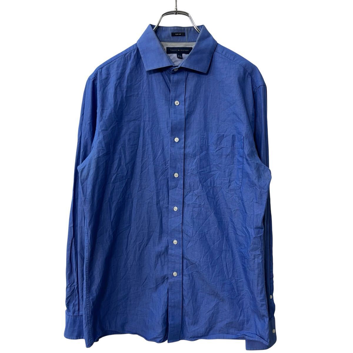 TOMMY HILFIGER 長袖 無地シャツ M ブルー トミーヒルフィガー シンプル 長袖シャツ トップス 古着卸 アメリカ仕入 a709-6282拍卖