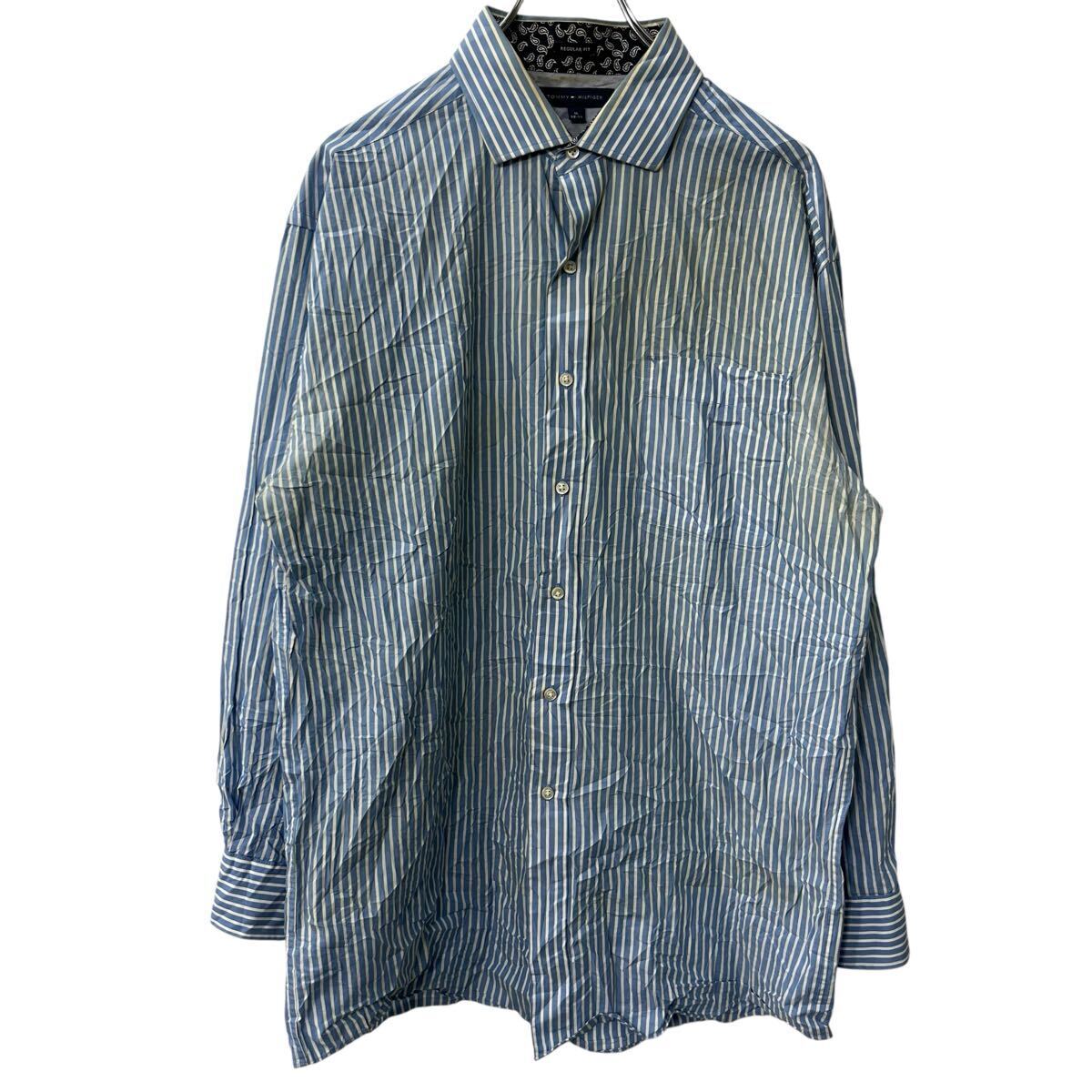TOMMY HILFIGER 長袖 ストライプシャツ L ライトブルー ホワイト トミーヒルフィガー 長袖シャツ トップス 古着卸 アメリカ仕入 a709-6265拍卖