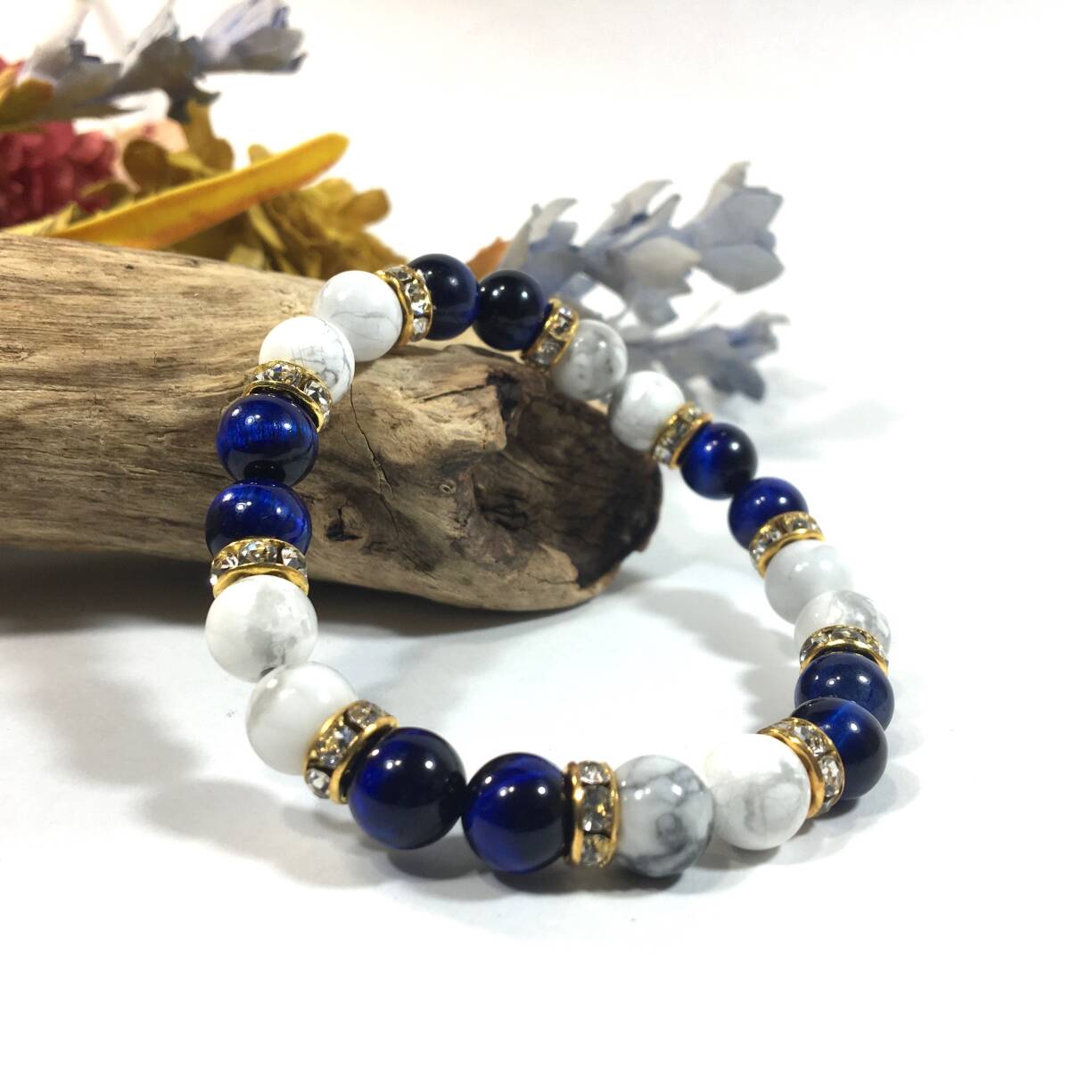 ハウライト&ブルータイガーアイ パワーストーン ブレスレット 天然石ブレス ゴールド 8mm/開運 浄化 金運 仕事運 効果 レディース 通販 青拍卖