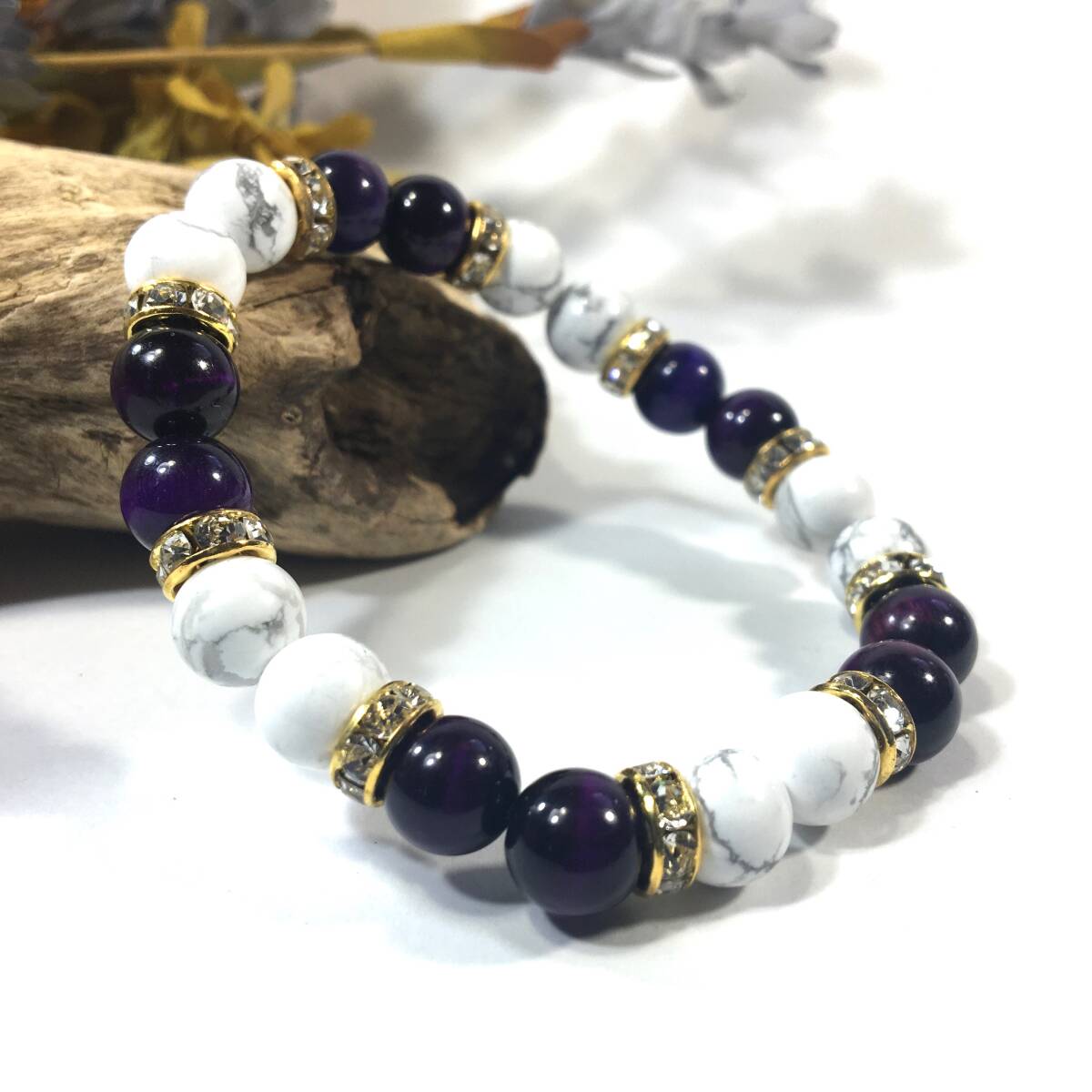 ハウライト&パープルタイガーアイ パワーストーン ブレスレット 天然石ブレス (ゴールド) 8mm /開運 浄化 金運 仕事運 レディース 通販拍卖