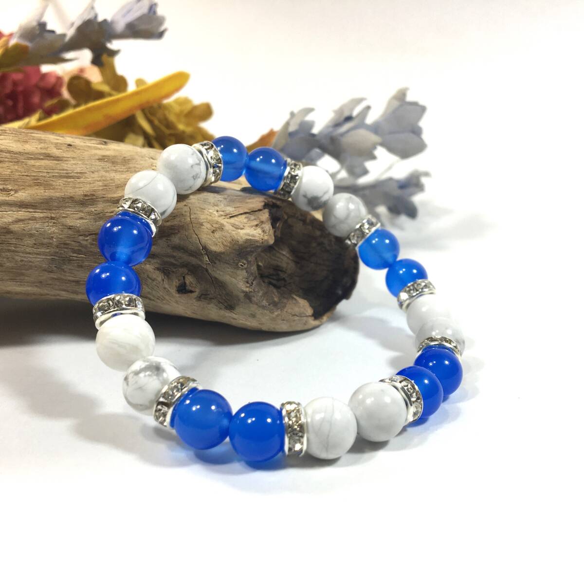 ハウライト&ブルーメノウ パワーストーン ブレスレット 天然石ブレス シルバー 8mm /開運 浄化 仕事 勉強 受験 効果 レディース 通販拍卖