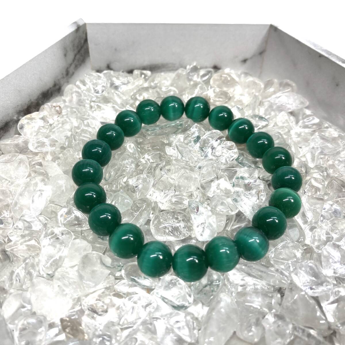 キャッツアイ(ダークグリーン) パワーストーン ブレスレット 10mm (シンプル) 数珠ブレス メンズ・レディース 男性 女性 幸運 開運 浄化拍卖