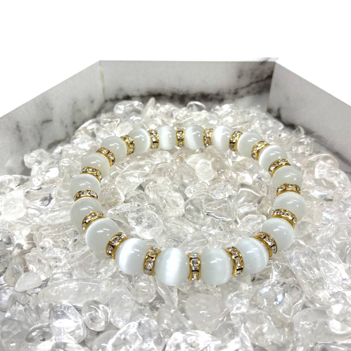 キャッツアイ(ホワイト) パワーストーン ブレスレット 10mm (ゴールド) 数珠ブレス メンズ・レディース 男性 女性 幸運 開運 浄化拍卖