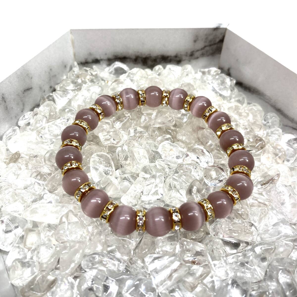 キャッツアイ(ライトパープル) パワーストーン ブレスレット 10mm (ゴールド) 数珠ブレス メンズ・レディース 男性 女性 幸運 開運 浄化拍卖