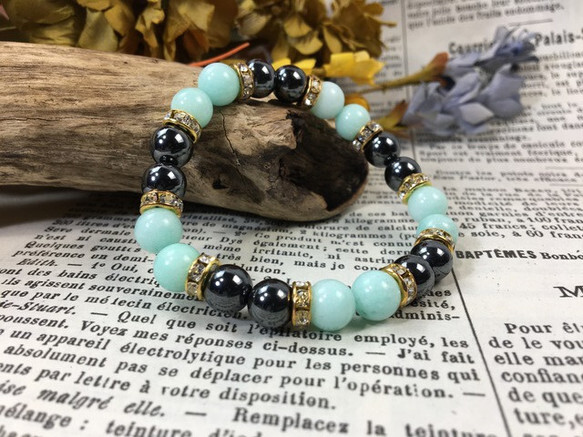 ジェイド(ブルーグリーン)×ヘマタイト パワーストーン ブレスレット(ゴールド)レディース 女性 開運 数珠 お守りプレゼント ギフト拍卖