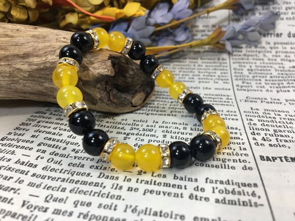 ジェイド(イエロー)×オニキス パワーストーン ブレスレット(ゴールド)レディース 女性 開運 数珠 お守りプレゼント 拍卖