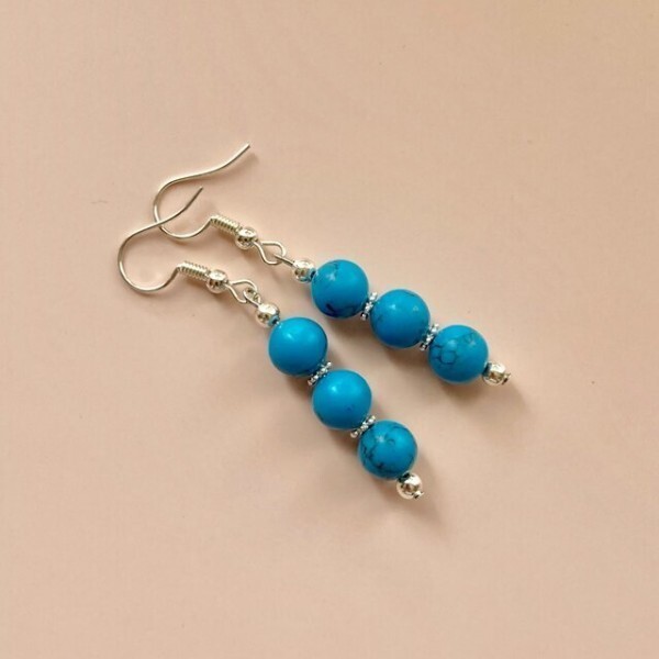 ターコイズ ピアス フックピアス 8mm (シルバー) イヤリング、樹脂フック変更可 樹脂ピアス シンプル ハンドメイド #1拍卖