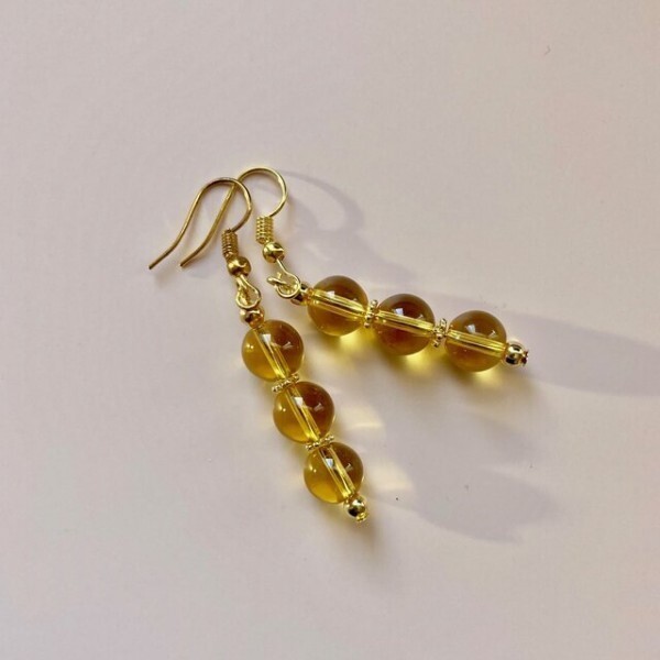 シトリン ピアス フックピアス 8mm (ゴールド) イヤリング、樹脂フック変更可 樹脂ピアス シンプル ハンドメイド拍卖