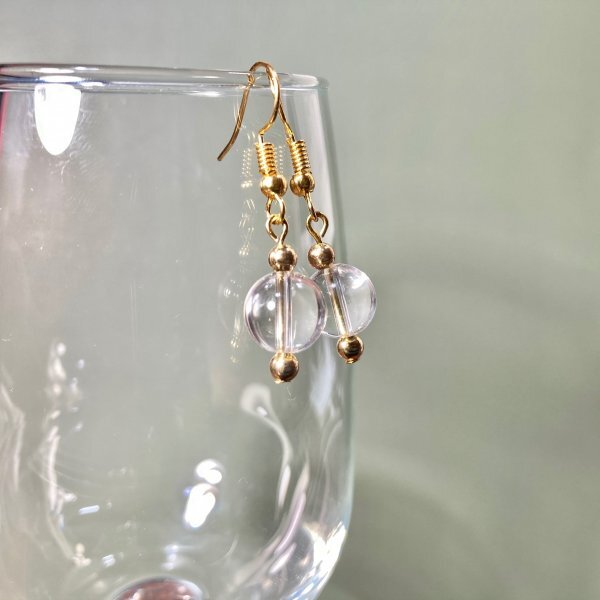 水晶 ピアス 一粒フックピアス 10mm (ゴールド) イヤリング 樹脂フック変更可 樹脂ピアス シンプル パワーストーン 天然石拍卖
