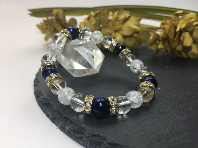 ブルータイガーアイ&水晶&クラック水晶 パワーストーン ブレスレット 天然石ブレス (ゴールド) 幸運 4月 誕生石 クリスタル レディース拍卖