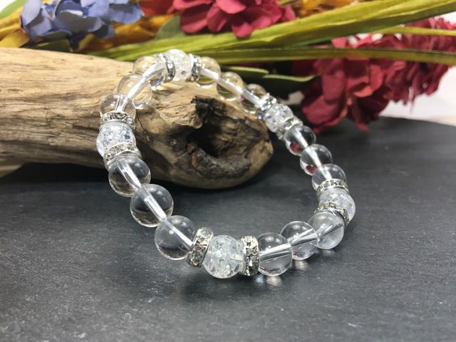 水晶&クラック水晶 パワーストーン ブレスレット 天然石ブレス (シルバー) 幸運 浄化 効果 4月 誕生石 クリスタル レディース拍卖