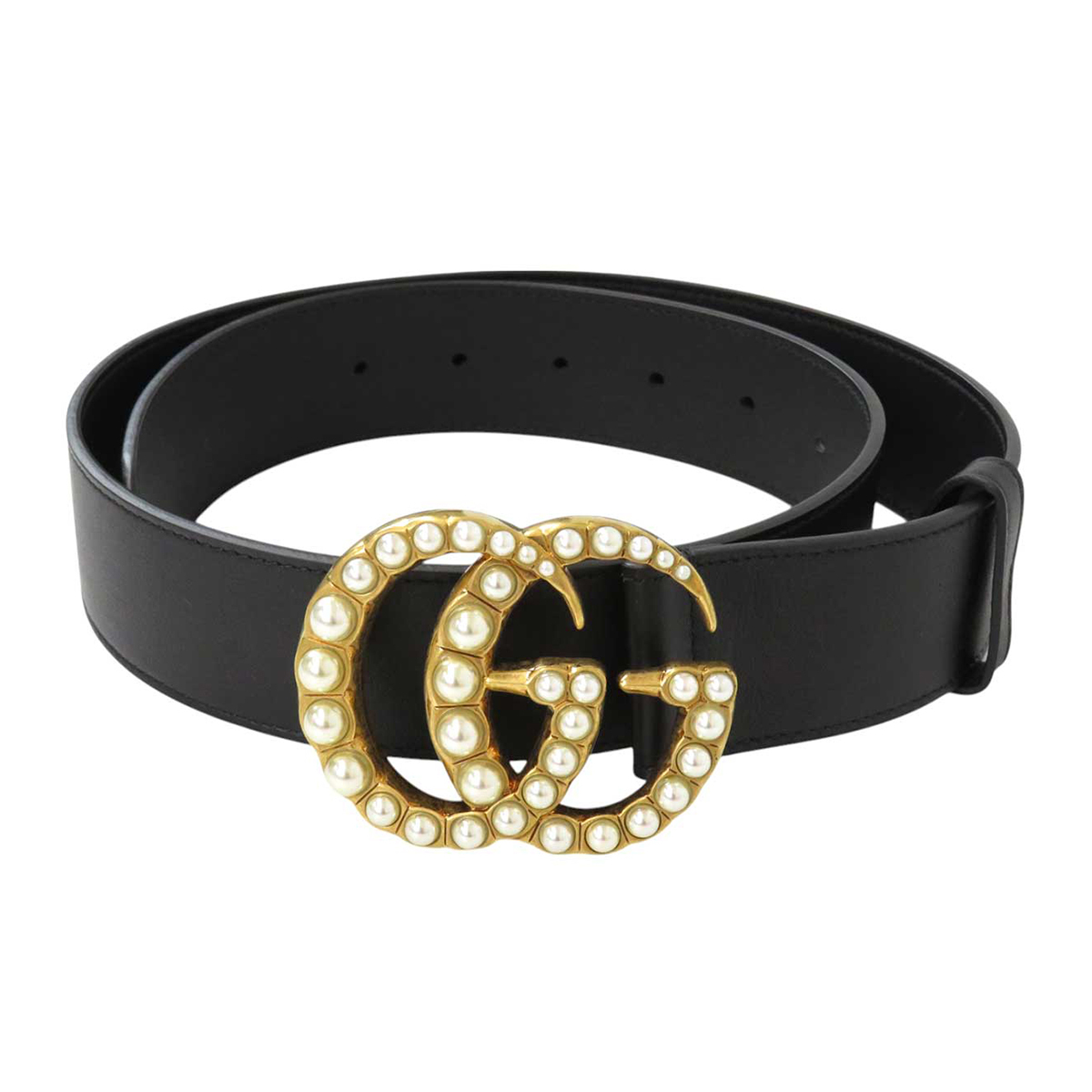 グッチ ダブルG ワイド ベルト 80 453260 レザー GP ユニセックス ブラック GUCCI 中古 【アパレル・小物】拍卖