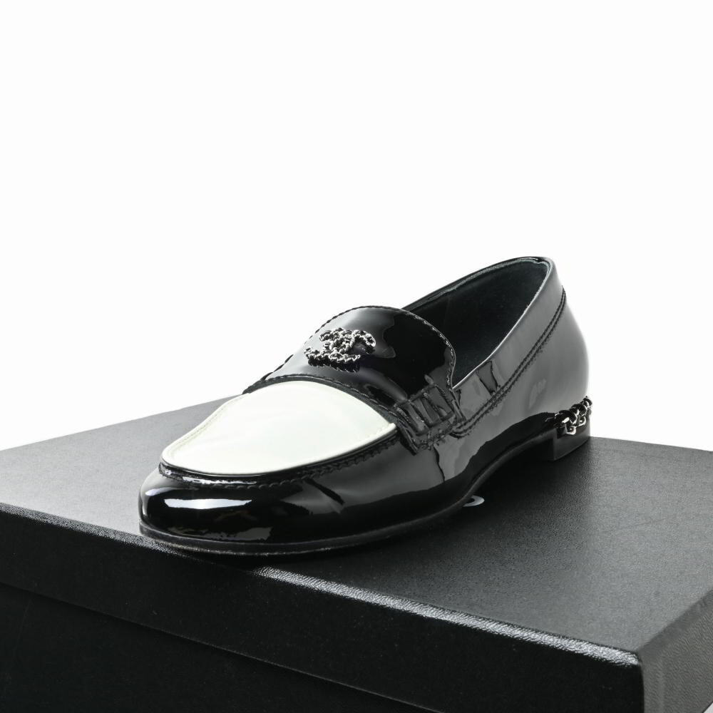 CHANEL G35067 ココマーク チェーンデザイン バイカラー エナメル ローファー シューズ 靴 シャネル KL4BH2AS87拍卖