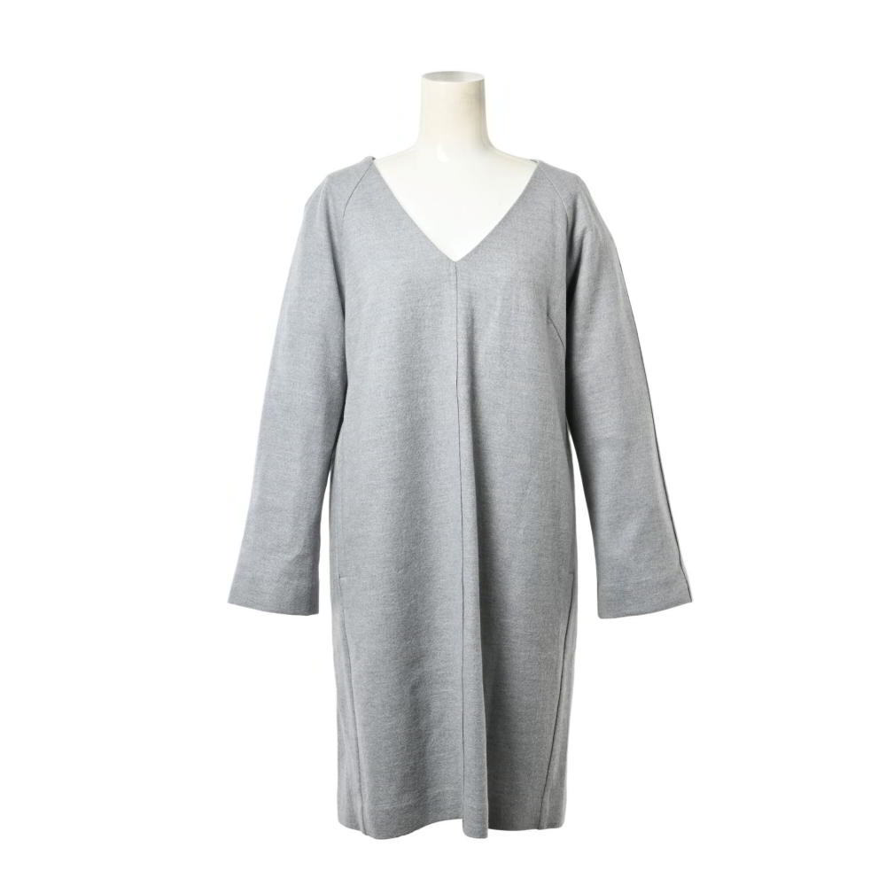 美品 IENA Vネック ウール ワンピース ONE SIZE グレー イエナ KL4QPCH238拍卖