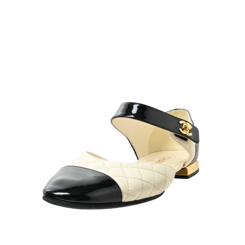 CHANEL レザー メリージェーン パテント ココマーク パンプス 37 1/2 ホワイト シャネル KL4BAKCL90拍卖