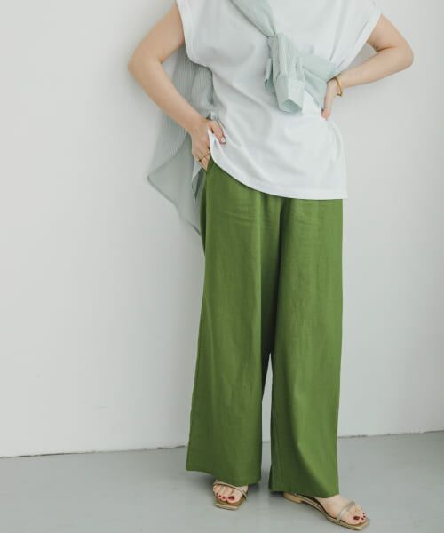 送料185円~ アーバンリサーチ リネンレーヨンワイドパンツ イージーパンツ リネンワイドパンツ グリーン 拍卖