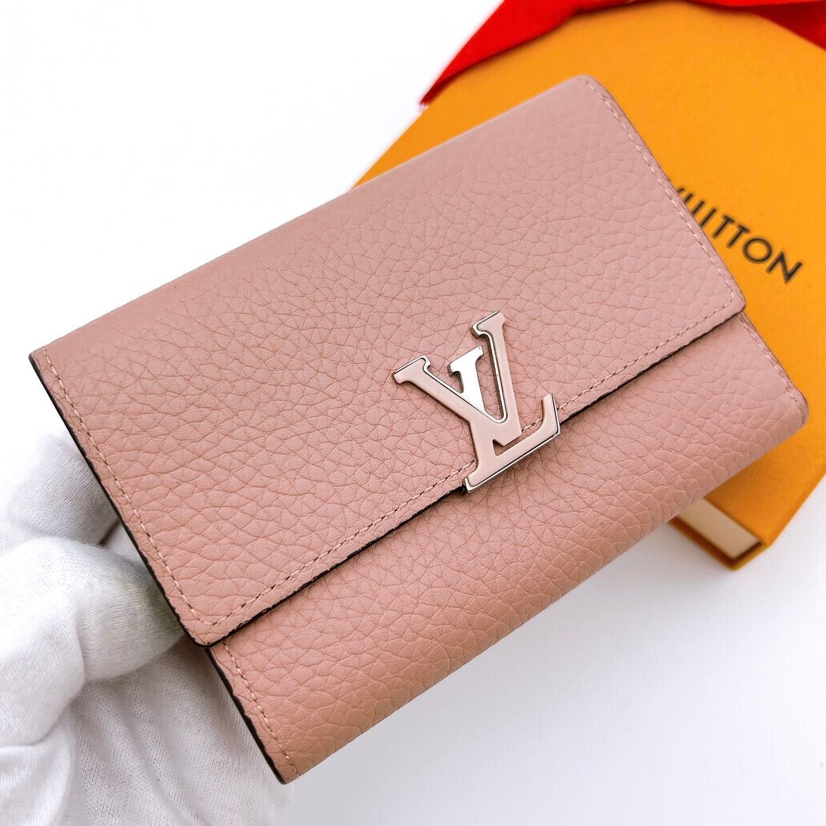LOUIS VUITTON ルイヴィトン ポルトフォイユ カプシーヌ コンパクト ピンク(マグノリア) トリヨン 三つ折り財布 A551拍卖