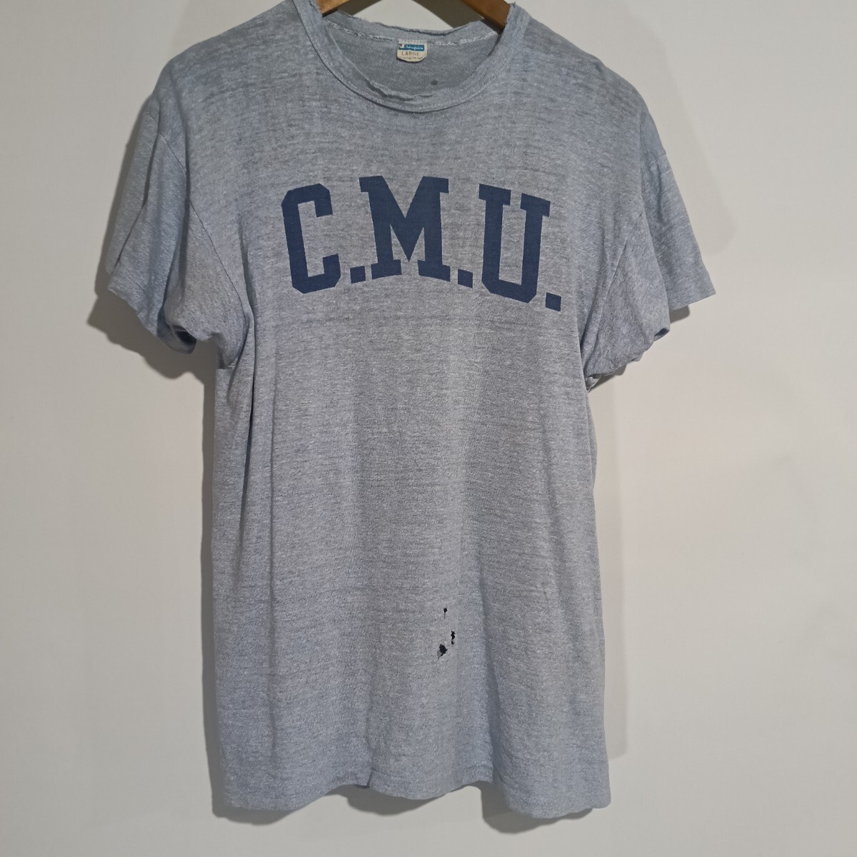 70s チャンピオン 染み込みプリントカレッジTシャツ L 襤褸拍卖