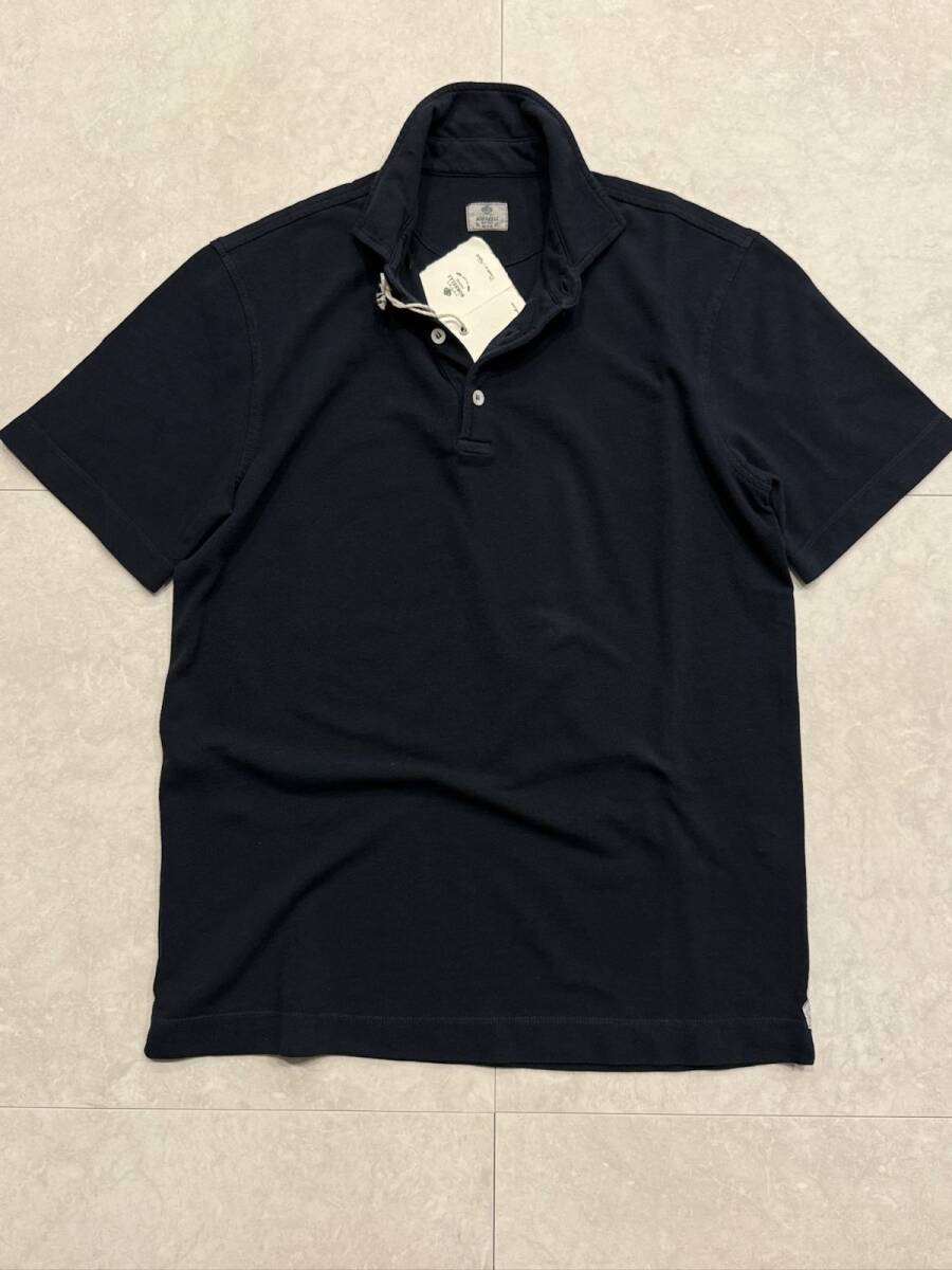 6575】新品5.0万【LUIGI BORRELLI / ルイジボレッリ 48 春夏 鹿の子ポロシャツ ヴィンテージウォッシュ加工】ダークネイビー拍卖