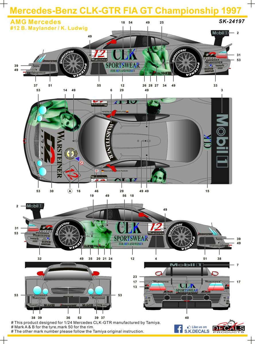 SK-24197 SK DECAL メルセデスベンツ CLK-GTR FIA GTチャンピオンシップ 1997 AMGメルセデス拍卖