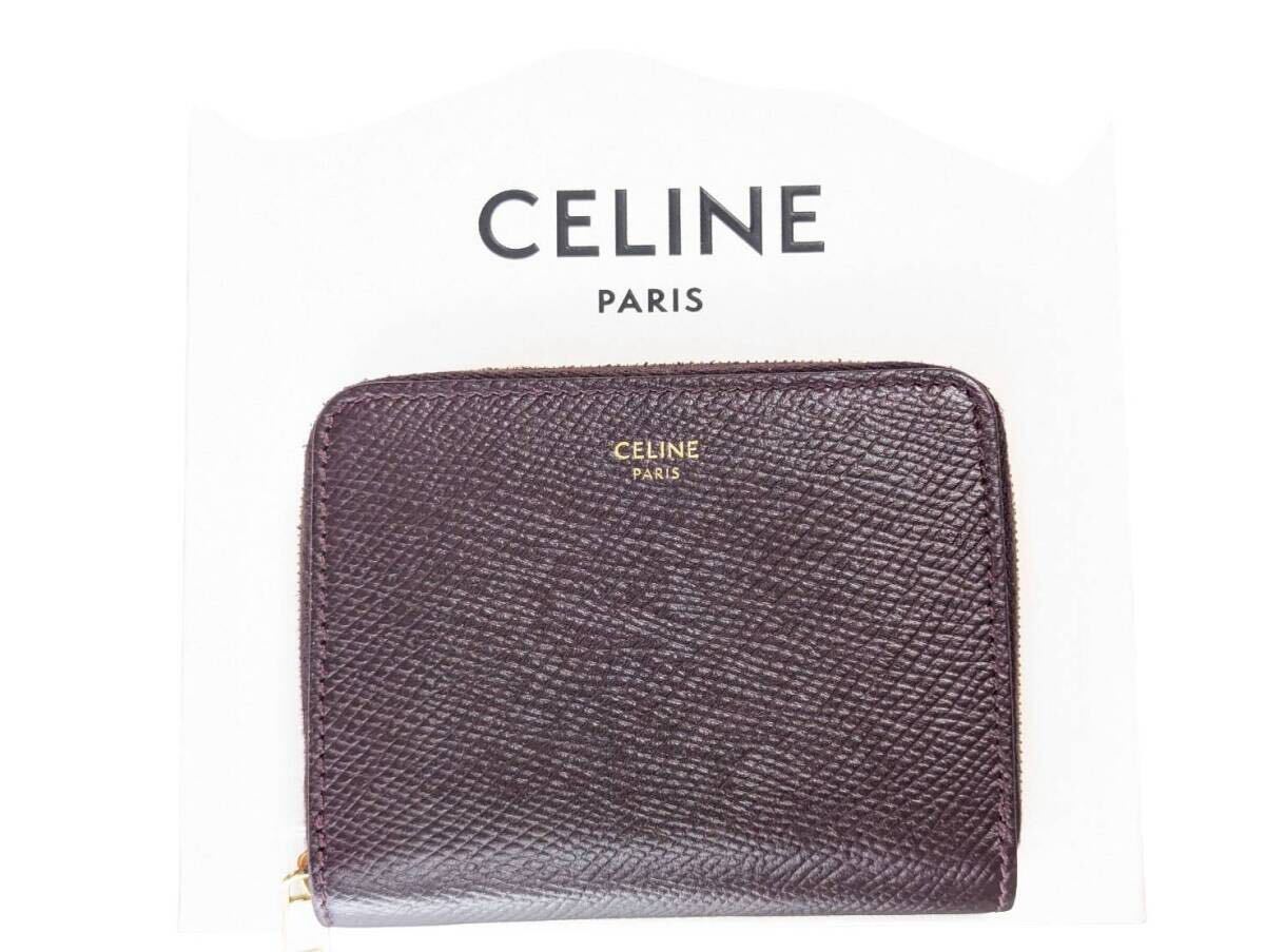 美品 CELINE セリーヌ コンパクト ジップドウォレット コインケース ボルドー拍卖