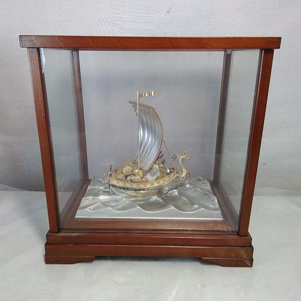 銀製  SEKI 宝船  置物  STERLING 960 刻印 ガラスケース付 拍卖